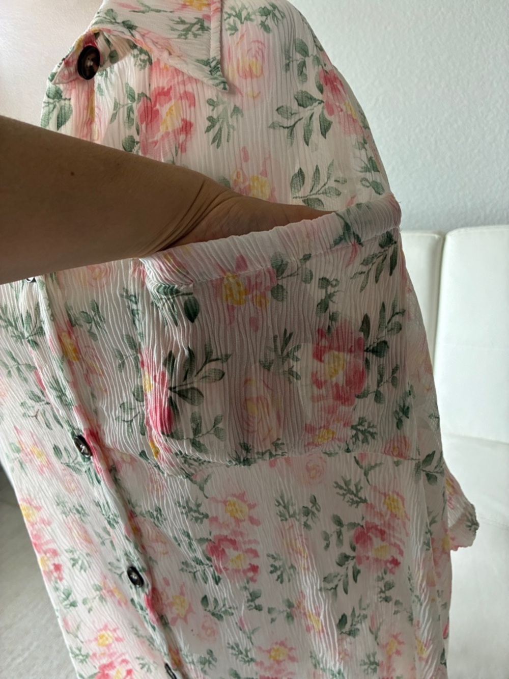 BiBi Oversized Floral Button-Down Shirt in Pink, Green, Yellow - Picture 7 of 9
